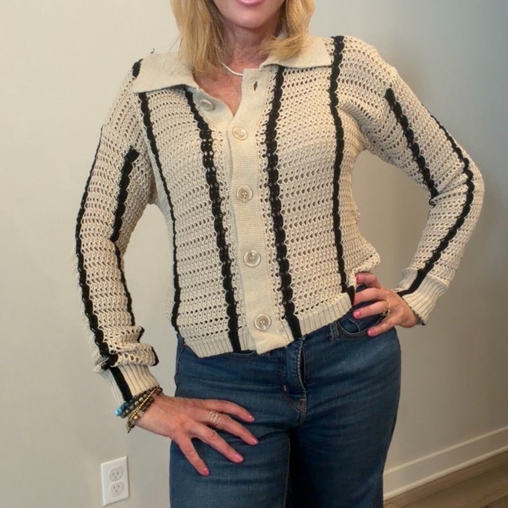 Beige and Black Knit Women's Sweater
